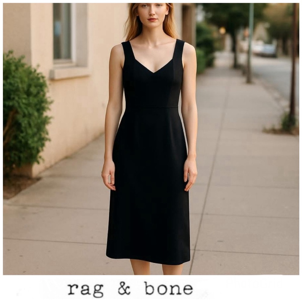 RAG & BONE Black A-line Silhouette V Neck Sleeves Cocktail Mini Dress Sz SP